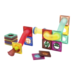 45 magnetic tiles and marble run parts