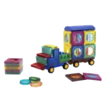 43 magnetic tiles, with windows and car parts